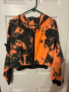 Symphony Orange and Black Tie-Dye Bomber Jacket
